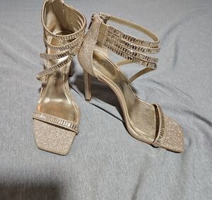Gianni Bini Gold Stiletto Heels with Strappy Design